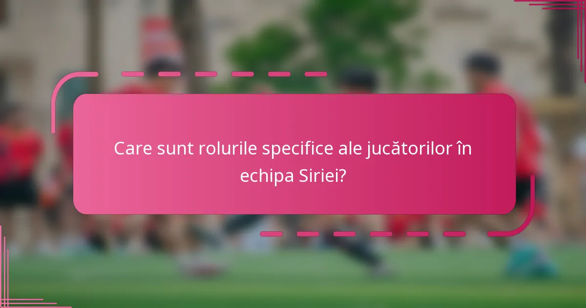 Care sunt rolurile specifice ale jucătorilor în echipa Siriei?