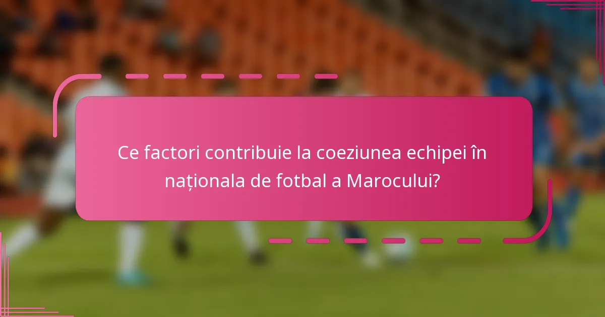 Ce factori contribuie la coeziunea echipei în naționala de fotbal a Marocului?